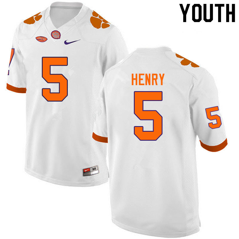 Youth #5 K.J. Henry Clemson Tigers College Football Jerseys Sale-White